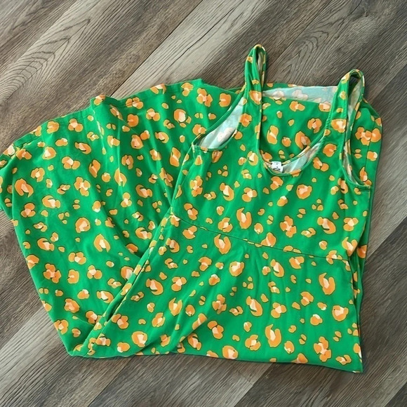 Tabitha Brown Target Dress Size S Green Orange Sleeveless Animal Print Midi - Picture 6 of 7